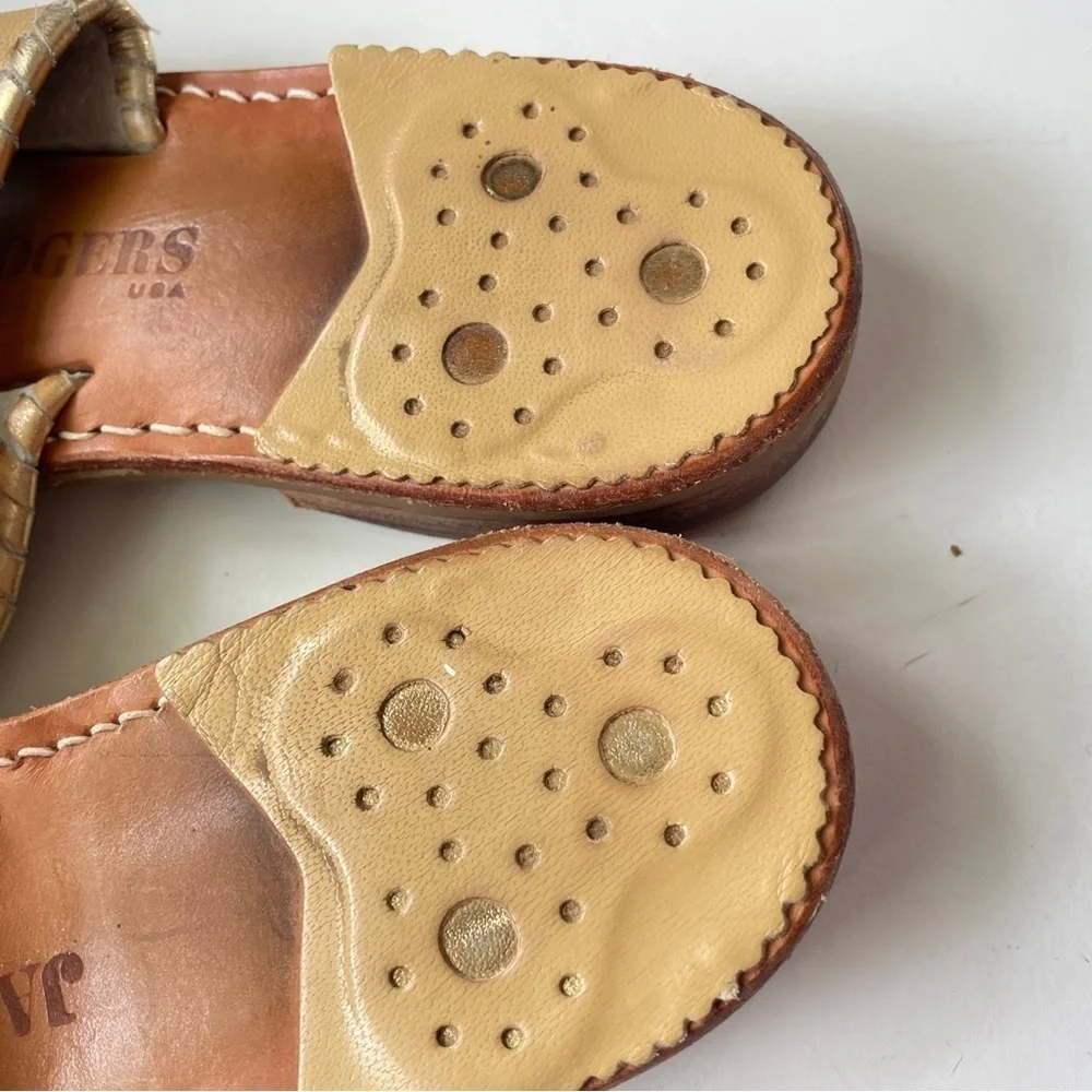 Jack Rogers Gold Tan Medallion Leather Classic Flat Sandals 6